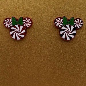 Christmas Minnie Mouse peppermint print acrylic stud earrings